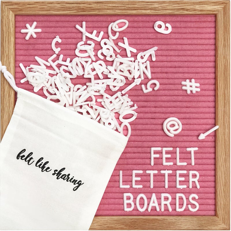 Felt Like Sharing Square Letter Board (Hot Pink Felt - 10â€x10â€) â€“ Changeable Message Board w/3 Sets of Felt Board Letters for Home, Office, & Aesthetic Room Decor â€“ Wall Letterboard Signs In Oak Frame - Image 1